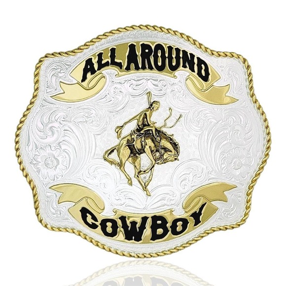Montana Silversmiths Fine Silver All Around‎ Cowboy Buckle - Retail $150 - NEW - Picture 6 of 9
